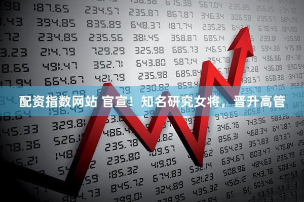 配资指数网站 官宣！知名研究女将，晋升高管